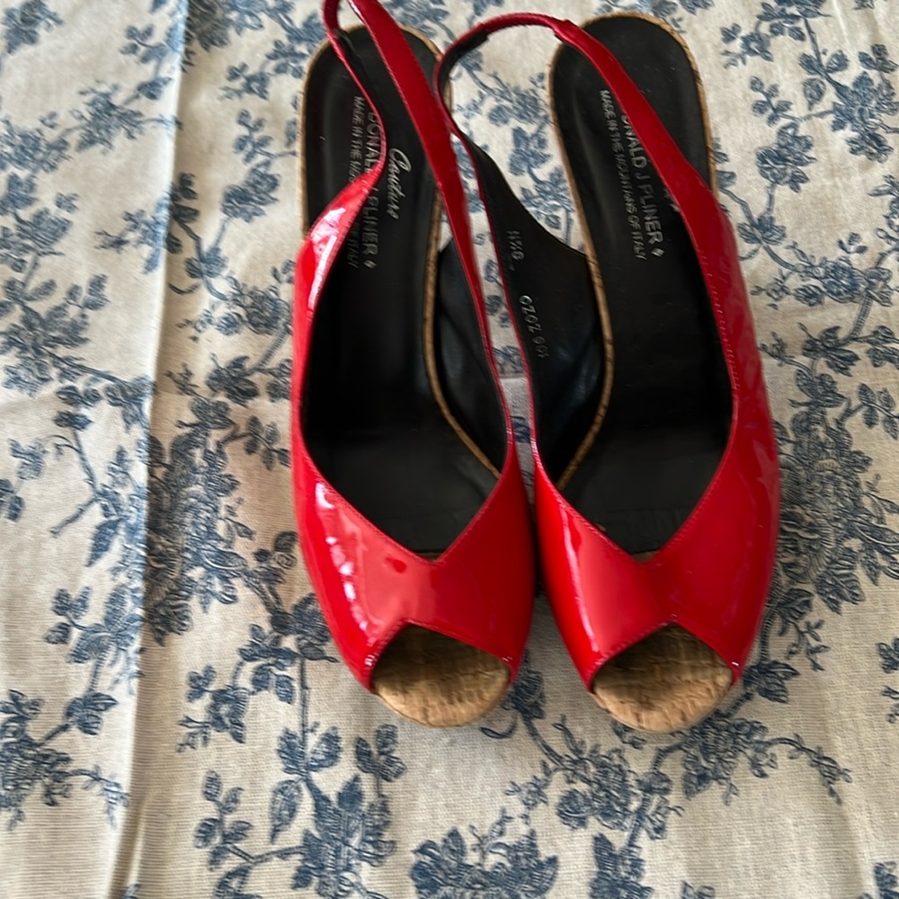 Donald J. Pliner Red Patent Leather Peep-Toe Slingback Heels